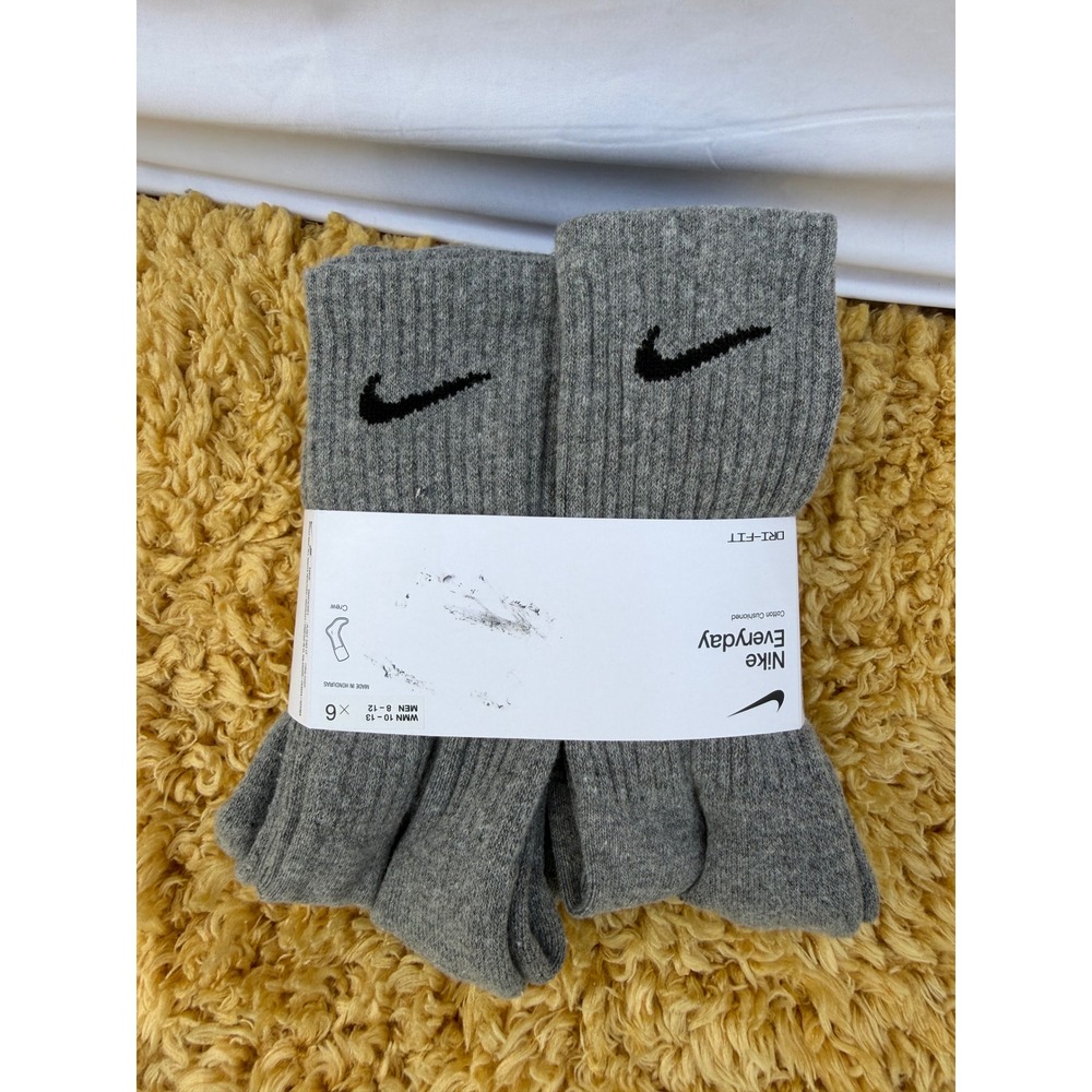 Nike Everyday Cushion Crew Socks 6 Pair Pack Grey Dri-FIT Mens 8-12 SX7666-064